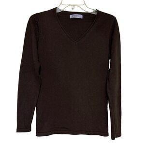 Brunella Gori Women's Brown VNeck Long Sleeve 100% Extrafine Merino Wool Sweater